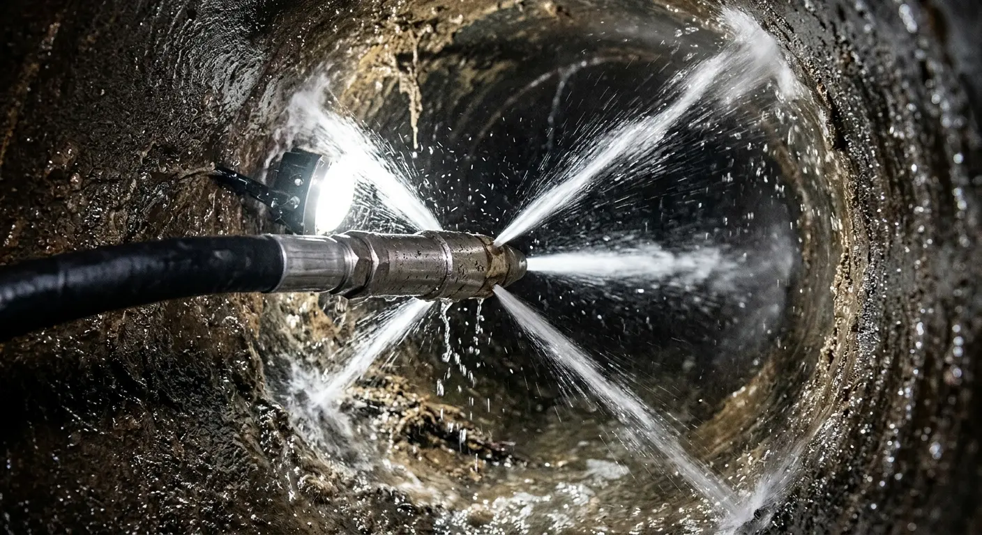 High-pressure hydro jetting nozzle cleaning sewer pipe for Storm Drain Cleaning in Oregon
